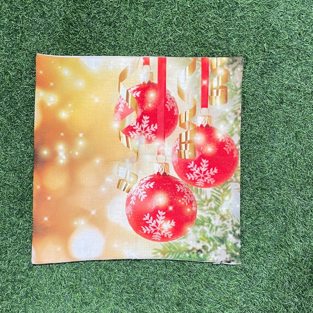 Festive Red Ornament Pillow Cover. 17”x17”